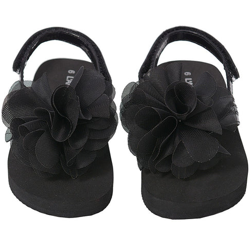 L'Amour Black Sequin Strap Flower Flip Flop Sandals Toddler Girls 5-10 - SophiasStyle.com